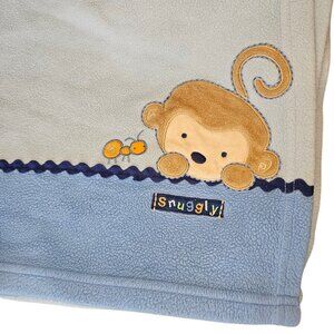 Carters Child Of Mine Snuggly‎ Monkey Boy Blue Baby Blanket Fleece 33 X 35"